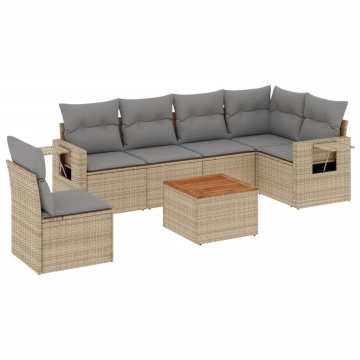 Set canapele de grădină, 7 piese, cu perne, bej, poliratan - Img 2