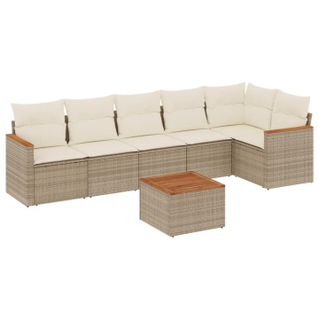 Set canapele de grădină, 7 piese, cu perne, bej, poliratan - Img 2