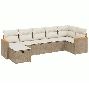 Set canapele de grădină, 7 piese, cu perne, bej, poliratan - Img 2
