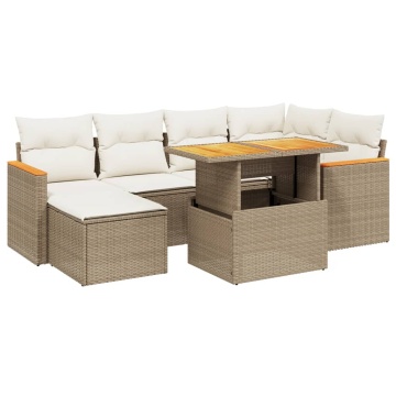 Set canapele de grădină, 7 piese, cu perne, bej, poliratan - Img 2