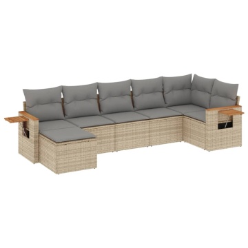 Set canapele de grădină, 7 piese, cu perne, bej, poliratan - Img 2