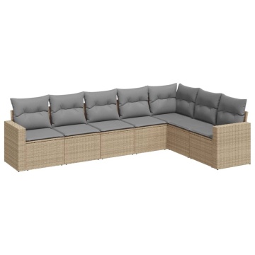 Set canapele de grădină, 7 piese, cu perne, bej, poliratan - Img 2