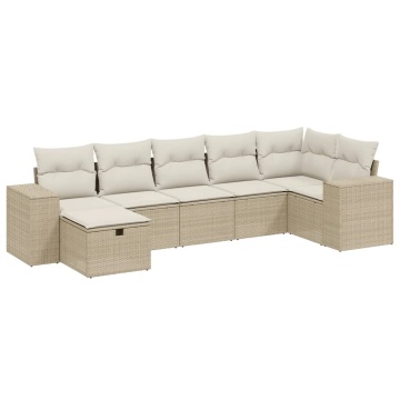 Set canapele de grădină, 7 piese, cu perne, bej, poliratan - Img 2