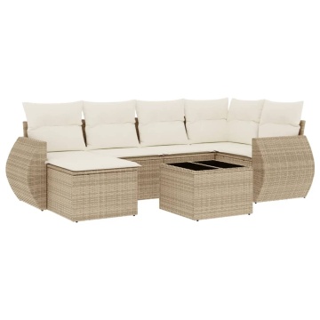Set canapele de grădină, 7 piese, cu perne, bej, poliratan - Img 2