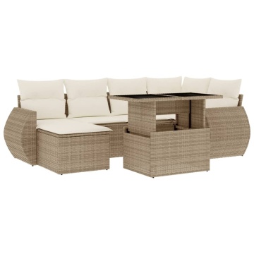 Set canapele de grădină, 7 piese, cu perne, bej, poliratan - Img 2