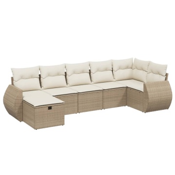 Set canapele de grădină, 7 piese, cu perne, bej, poliratan - Img 2