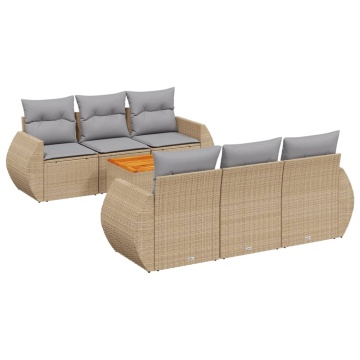 Set canapele de grădină, 7 piese, cu perne, bej, poliratan - Img 2