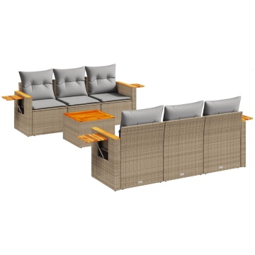 Set canapele de grădină, 7 piese, cu perne, bej, poliratan - Img 2
