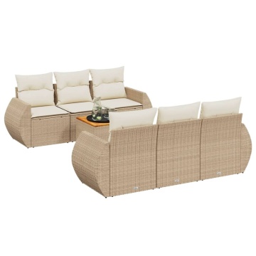 Set canapele de grădină, 7 piese, cu perne, bej, poliratan - Img 2