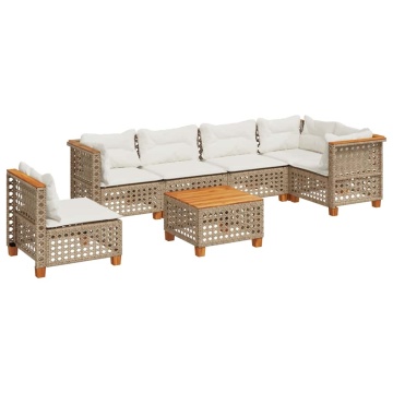 Set canapele de grădină, 7 piese, cu perne, bej, poliratan - Img 2