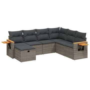 Set canapele de grădină, 7 piese, cu perne, gri, poliratan - Img 2
