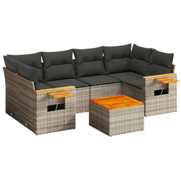 Set canapele de grădină, 7 piese, cu perne, gri, poliratan - Img 2