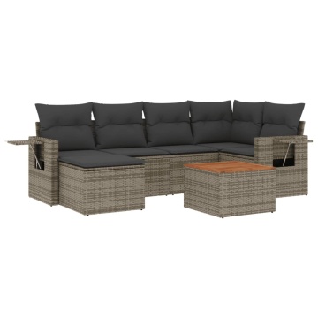 Set canapele de grădină, 7 piese, cu perne, gri, poliratan - Img 2