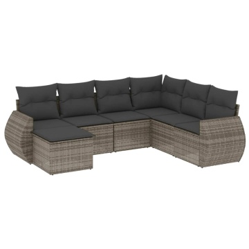 Set canapele de grădină, 7 piese, cu perne, gri, poliratan - Img 2