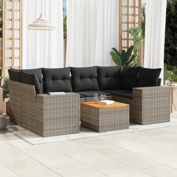 Set canapele de grădină, 7 piese, cu perne, gri, poliratan - Img 1