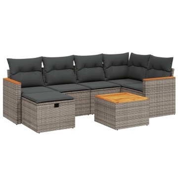 Set canapele de grădină, 7 piese, cu perne, gri, poliratan - Img 2
