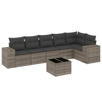 Set canapele de grădină, 7 piese, cu perne, gri, poliratan - Img 2