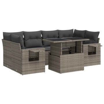 Set canapele de grădină, 7 piese, cu perne, gri, poliratan - Img 2