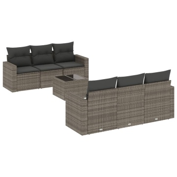 Set canapele de grădină, 7 piese, cu perne, gri, poliratan - Img 2
