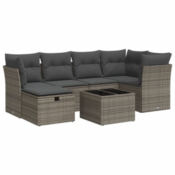 Set canapele de grădină, 7 piese, cu perne, gri, poliratan - Img 2