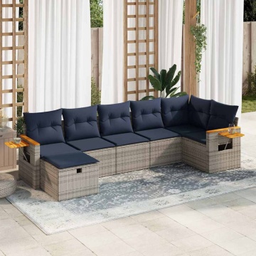 Set canapele de grădină, 7 piese, cu perne, gri, poliratan - Img 1