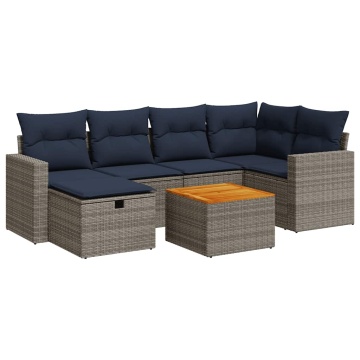 Set canapele de grădină, 7 piese, cu perne, gri, poliratan - Img 2
