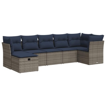 Set canapele de grădină, 7 piese, cu perne, gri, poliratan - Img 2