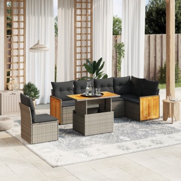 Set canapele de grădină, 7 piese, cu perne, gri, poliratan - Img 1