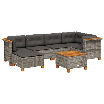 Set canapele de grădină, 7 piese, cu perne, gri, poliratan - Img 2