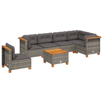 Set canapele de grădină, 7 piese, cu perne, gri, poliratan - Img 2