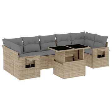 Set canapele de grădină, 8 piese, cu perne, bej, poliratan - Img 2