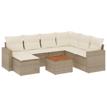 Set canapele de grădină, 8 piese, cu perne, bej, poliratan - Img 2