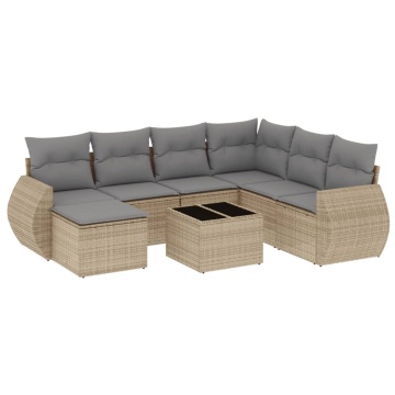 Set canapele de grădină, 8 piese, cu perne, bej, poliratan - Img 2