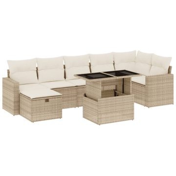 Set canapele de grădină, 8 piese, cu perne, bej, poliratan - Img 2