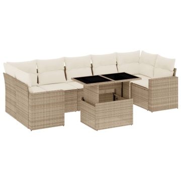 Set canapele de grădină, 8 piese, cu perne, bej, poliratan - Img 2