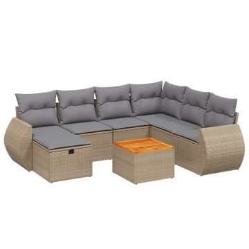 Set canapele de grădină, 8 piese, cu perne, bej, poliratan - Img 2