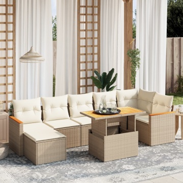 Set canapele de grădină, 8 piese, cu perne, bej, poliratan - Img 1