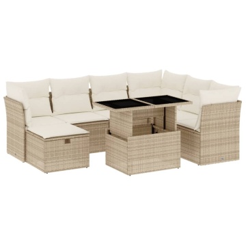 Set canapele de grădină, 8 piese, cu perne, bej, poliratan - Img 2