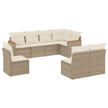 Set canapele de grădină, 8 piese, cu perne, bej, poliratan - Img 2