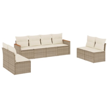 Set canapele de grădină, 8 piese, cu perne, bej, poliratan - Img 2