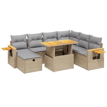 Set canapele de grădină, 8 piese, cu perne, bej, poliratan - Img 2