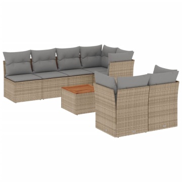 Set canapele de grădină, 8 piese, cu perne, bej, poliratan - Img 2