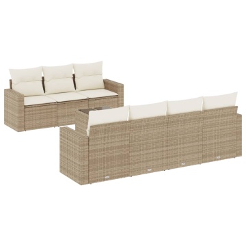 Set canapele de grădină, 8 piese, cu perne, bej, poliratan - Img 2