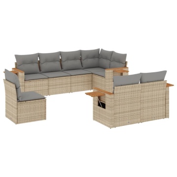 Set canapele de grădină, 8 piese, cu perne, bej, poliratan - Img 2