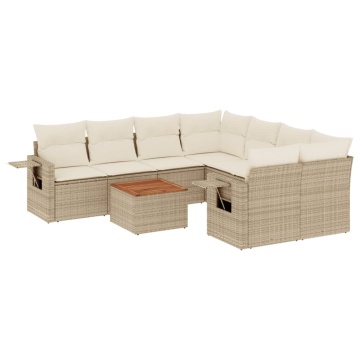 Set canapele de grădină, 9 piese, cu perne, bej, poliratan - Img 2