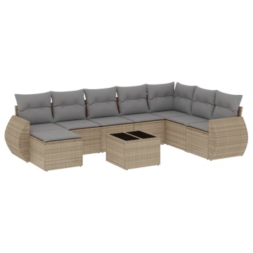 Set canapele de grădină, 9 piese, cu perne, bej, poliratan - Img 2