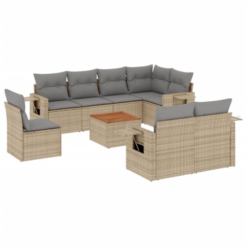 Set canapele de grădină, 9 piese, cu perne, bej, poliratan - Img 2
