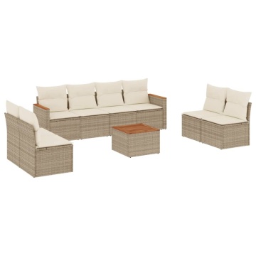 Set canapele de grădină, 9 piese, cu perne, bej, poliratan - Img 2
