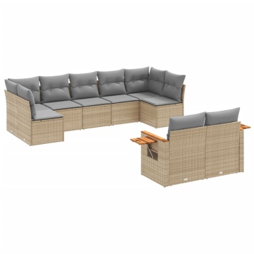 Set canapele de grădină, 9 piese, cu perne, bej, poliratan - Img 2