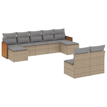 Set canapele de grădină, 9 piese, cu perne, bej, poliratan - Img 2